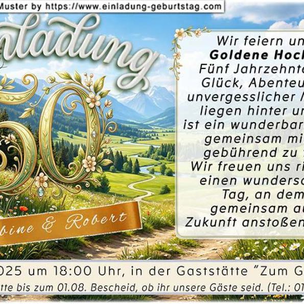 Die Einladung zur Goldenen Hochzeit mit den Weingläsern