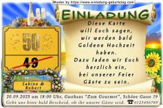 Die Einladung zur Goldenen Hochzeit mit der Sonnenblume