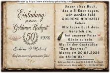 Die Einladung zur Goldenen Hochzeit mit Ihrem Text in einem alten Buch