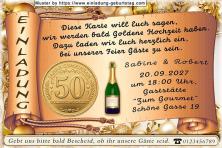 Die originelle Einladung zur Goldenen Hochzeit mit der goldenen Schriftrolle für Ihren Text