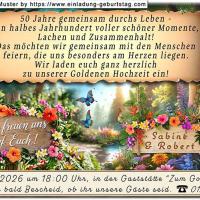 Die originelle Einladung zur Goldenen Hochzeit mit der Schriftrolle vor einer Traumlandschaft