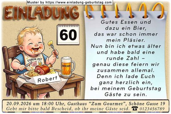lustige Einladung Geburtstag - gutes Essen und dazu ein Bier, das war schon immer mein Pläsir