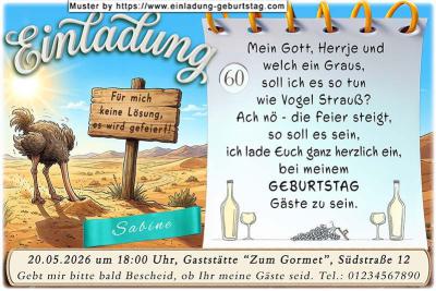 lustige Einladung Geburtstag – Vogel Strauß ist für Sie kein Vorbild – Kopf im Sand