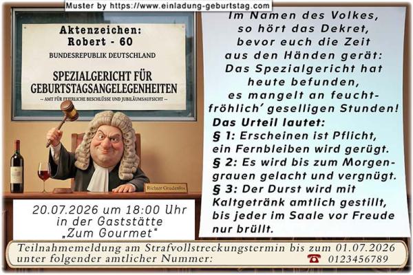 lustige Einladung Geburtstag – ein Urteil von Richter Gnadenlos – Ausrichten einer Feier