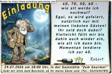 Die lustige Einladung zum Geburtstag - Wie alt werde ich nochmal? Man kann sein Alter auch schon mal vergessen. Der nachdenkliche Mann.