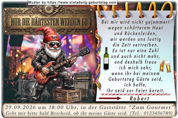 lustige Einladung Geburtstag – der Rocker – nur die Härtesten werden so alt