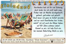 Die lustige Einladung zum Geburtstag - Früher haben Sie Nächte durchgemacht, aber nun brauchen Sie erst mal Ruhe im Liegestuhl.