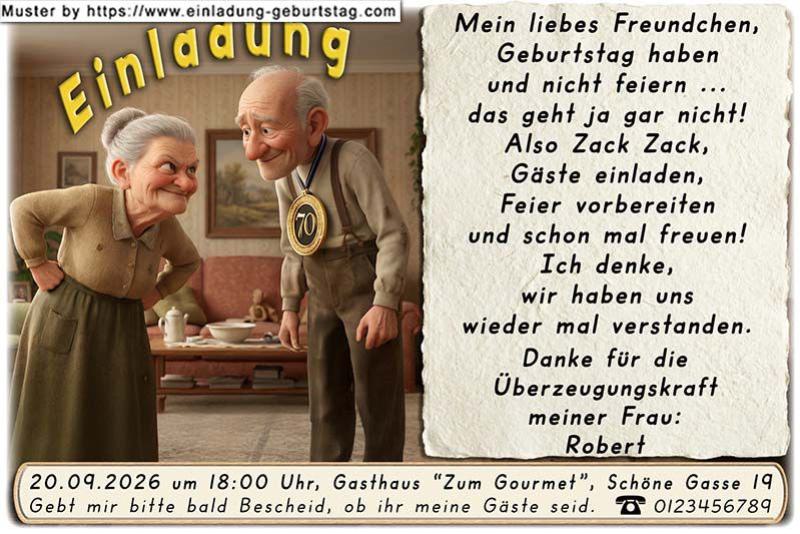 lustige Einladung Geburtstag – die kluge Frau belehrt Ihren Mann – es wird gefeiert