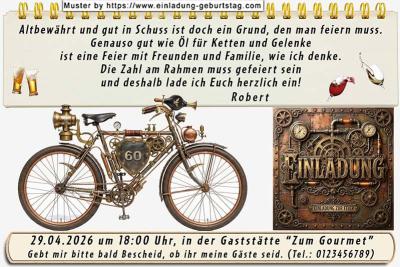 lustige Einladung Geburtstag – der besondere Drahtesel, alt aber gut in Schuss