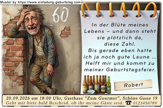 Die lustige Einladung zum Geburtstag - Wie konnte das passieren? Sie sind in der Blüte Ihres Lebens und sehen dann plötzlich diese Zahl an der Wand.