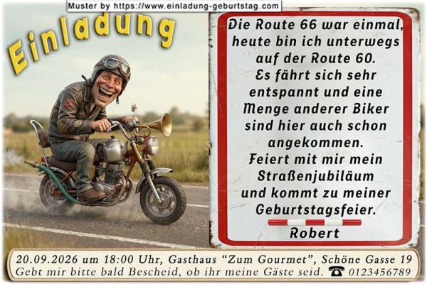 lustige Einladung Geburtstag – der Mann auf dem witzigen Motorrad