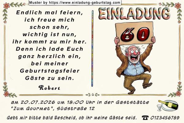 lustige Einladung Geburtstag – der begeisterte Mann freut sich auf seine Feier und die Gäste