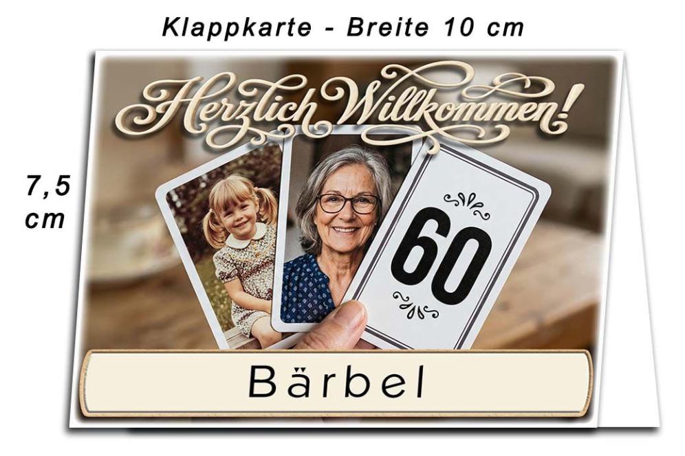 die Tischkarte als Platzkarte zum Geburtstag mit Ihrem Alter und dem Namen des Gastes