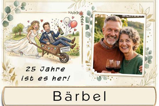 Tischkarte Silberhochzeit - Ihr Foto und der Name Ihres Gastes neben lustigem Bild
