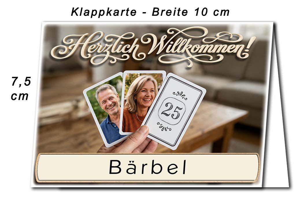 Tischkarte Silberhochzeit - 2 Fotos auf Spielkarten und der Name Ihres Gastes - Kartenabmessungen