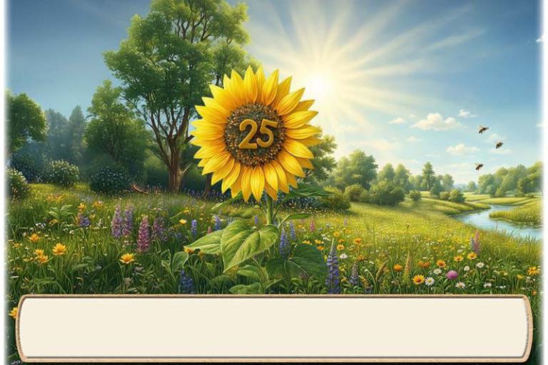 Tischkarte Silberhochzeit - die Sonnenblume und Textfeld für den Namen des Gastes