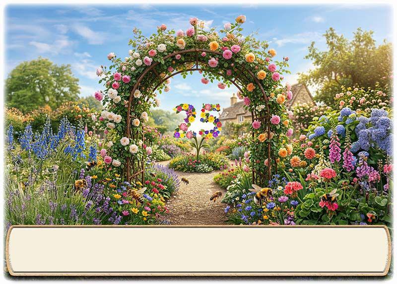 Tischkarte Silberhochzeit - der Rosenbogen mit dem Textfeld für den Namen des Gastes