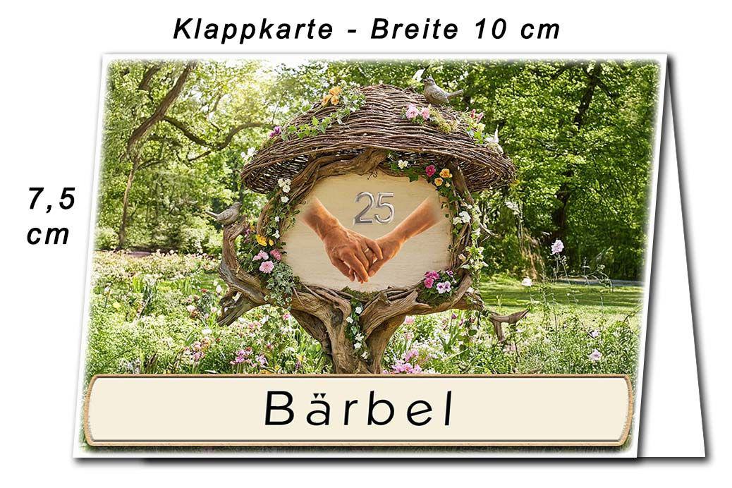 Tischkarte Silberhochzeit - Hand in Hand - Kartenabmessungen