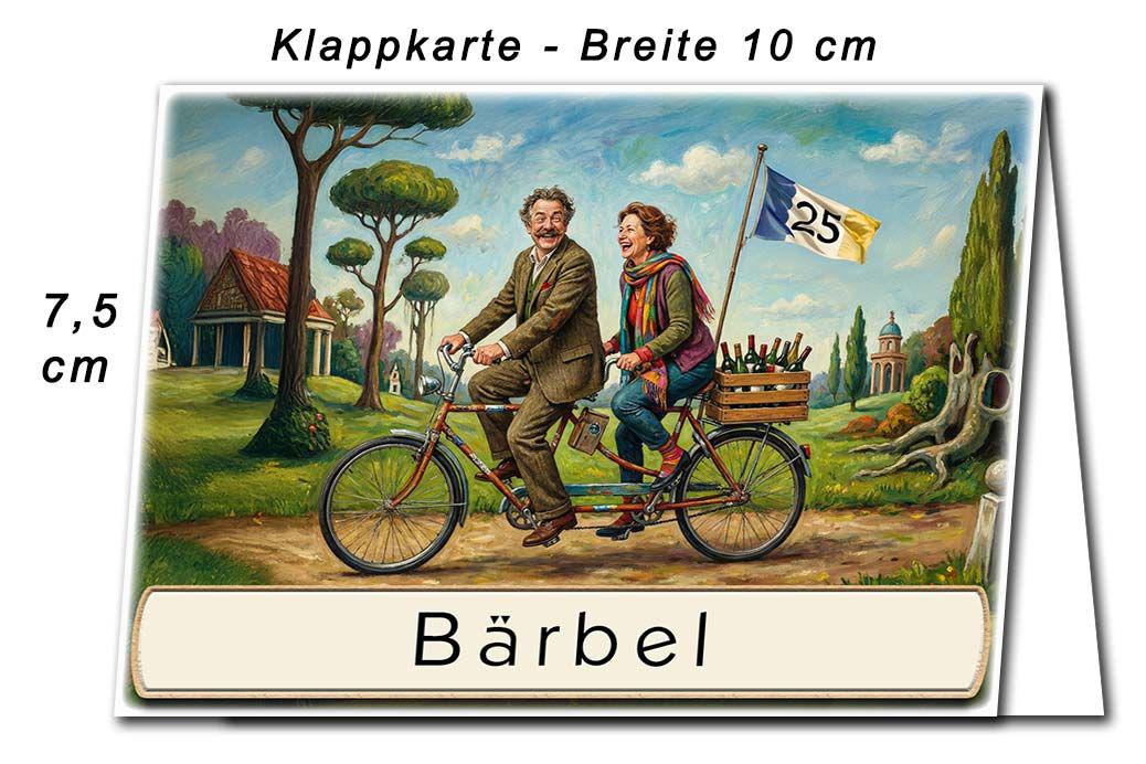 Tischkarte Silberhochzeit - das Paar auf dem Tandem - Kartenabmessungen