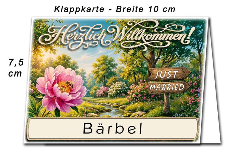Die Tischkarte zur Hochzeitsfeier – der Wegweiser mit der Aufschrift Just Married – Abmessungen der Platzkarten