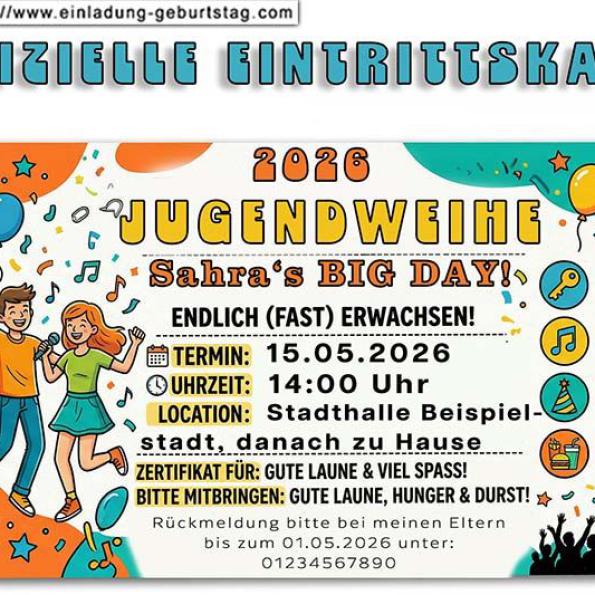Die lustige Einladungskarte zur Jugendweihe mit den Hinweisen für die Gäste