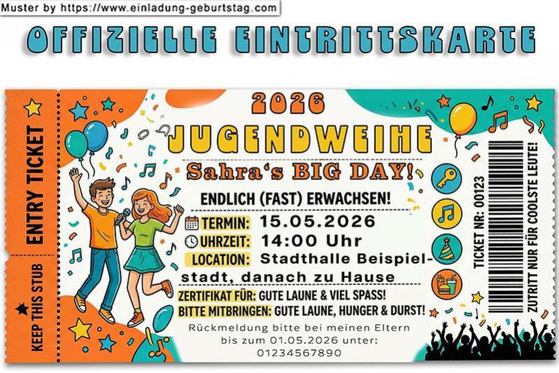 Die lustige Einladungskarte zur Jugendweihe mit den Hinweisen für die Gäste