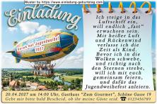 die lustige Einladung zur Jugendweihe mit dem Luftschiff, auf dem dein Name steht