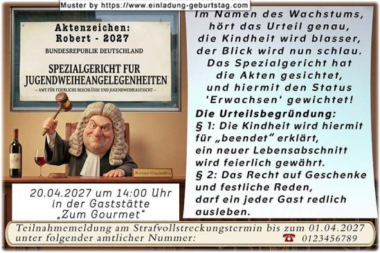 die lustige Einladung zur Jugendweihe mit dem Spezialgericht für Jugendweiheangelegenheiten