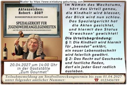 die lustige Einladung zur Jugendweihe mit dem Spezialgericht für Jugendweiheangelegenheiten