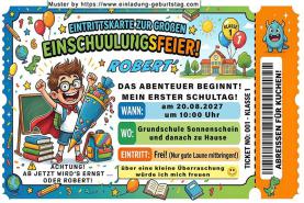 Die lustige ausgefallene Einladung zur Einschulung 2027 eines Jungen als Eintrittskarte für die Gäste
