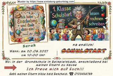 Die ausgefallene Einladung zur Einschulung mit dem lustigen Lehrer - so macht lernen Spaß