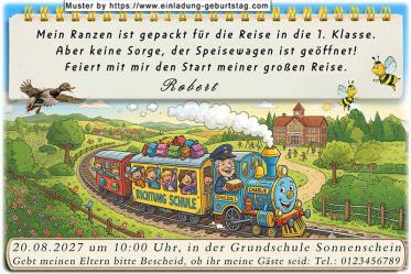 Die ausgefallene Einladung zur Einschulung mit dem lustigen Schulzug Charlie