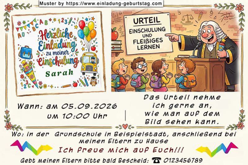 Die ausgefallene Einladung zur Einschulung - Ein lustiger Richter verkündet sein Urteil für eine Gruppe kleiner Kinder: Einschulung und fleißiges lernen.