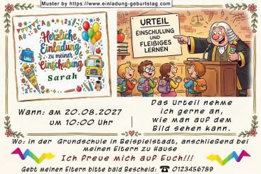 Die ausgefallene Einladung zur Einschulung mit dem lustigen Richter