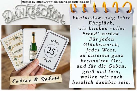 Die Danksagung zur Silberhochzeit - eine Hand hält 3 Spielkarten, die sich auf Ihre Silberhochzeit beziehen. In eine Karte wird Ihre Jubiläumszahl eingesetzt.