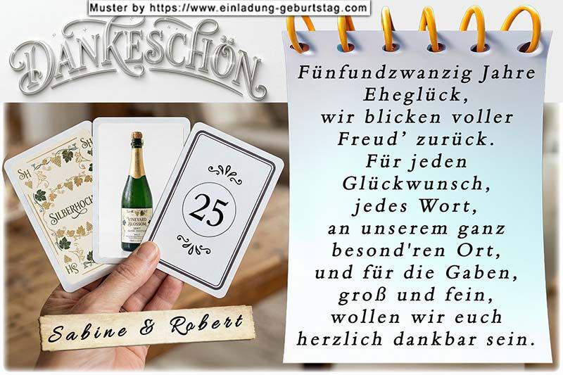 Die Danksagung zur Silberhochzeit - eine Hand hält 3 Spielkarten, die sich auf Ihre Silberhochzeit beziehen. In eine Karte wird Ihre Jubiläumszahl eingesetzt.