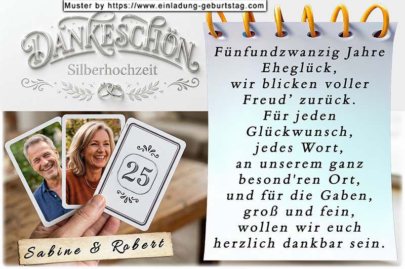 Die Danksagung zur Silberhochzeit - 3 Spielkarten gehalten von einer Hand. Auf 2 Spielkarten befindet sich je ein Foto von Ihnen.
