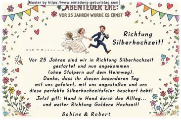 Die lustige Dankeskarte zur Silberhochzeit: Abenteuer Ehe - vor 25 Jahren wurde es Ernst!