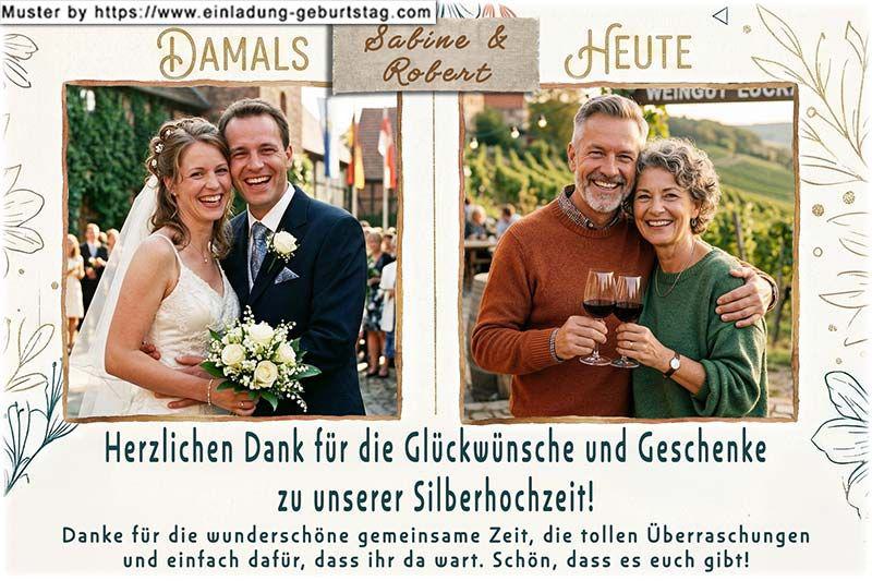 Die Danksagung zur Silberhochzeit - 2 Ihrer Fotos werden in diese Danksagungskarte nebeneinander eingesetzt.