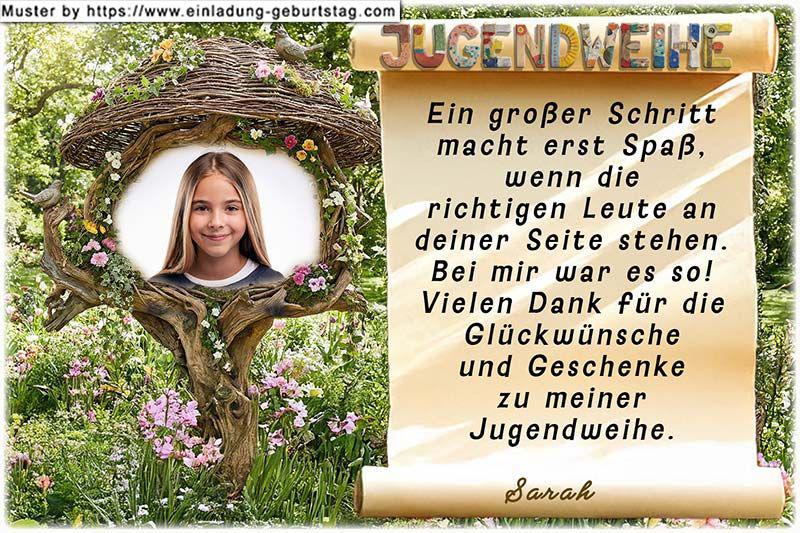 die Danksagungskarte zur Jugendweihe mit deinem Foto und deinen gut gefüllten Wunschsäckchen