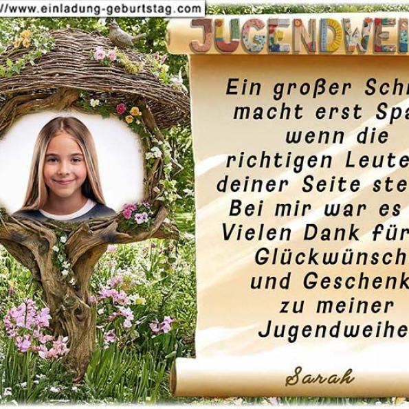 die Danksagungskarte zur Jugendweihe mit deinem Foto und deinen gut gefüllten Wunschsäckchen