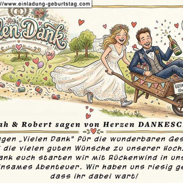 die lustige Dankeskarte zur Hochzeit mit dem gastfreundlichen Paar