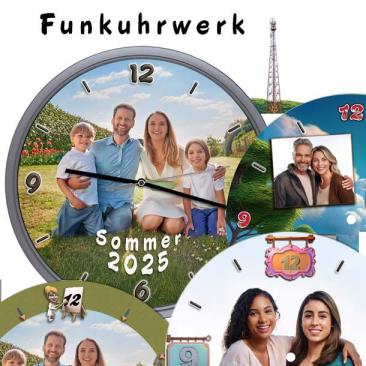 Wanduhren mit Funkuhrwerk und Ihrem Foto, Firmenlogo oder Vereinslogo als Zifferblatt