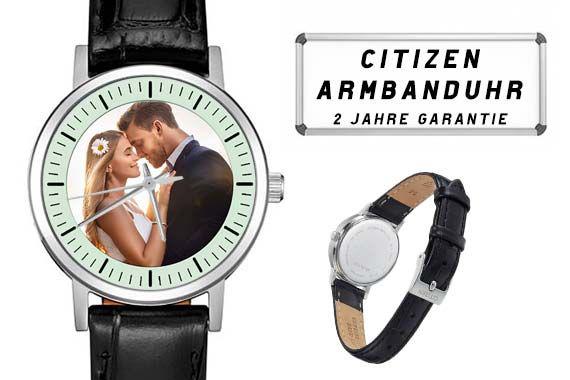personalisierte Armbanduhr Damen Citizen Lederband