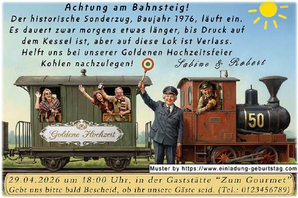 Einladung Goldene Hochzeit lustig - der Zug