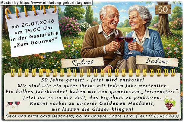 lustige Einladung Goldene Hochzeit - zum Wohl