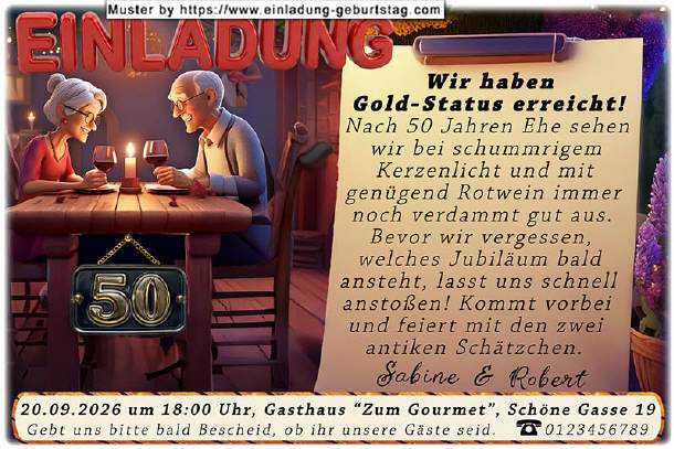 lustige Einladung Goldene Hochzeit - Kerzenschein