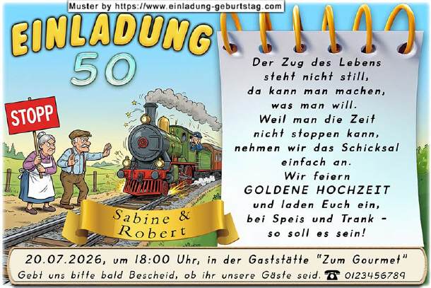 lustige Einladung Goldene Hochzeit, Lebenszug