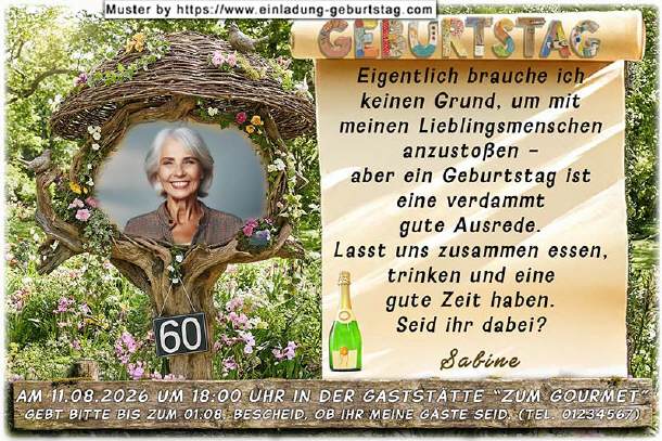 Einladung Geburtstag - Foto im Naturrahmen