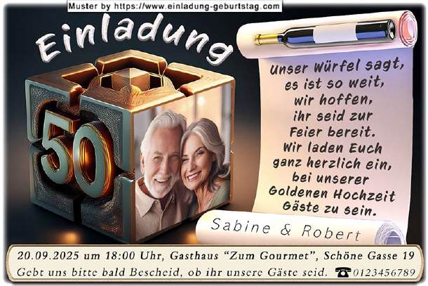 Einladung Goldene Hochzeit Foto vor Blumenwiese